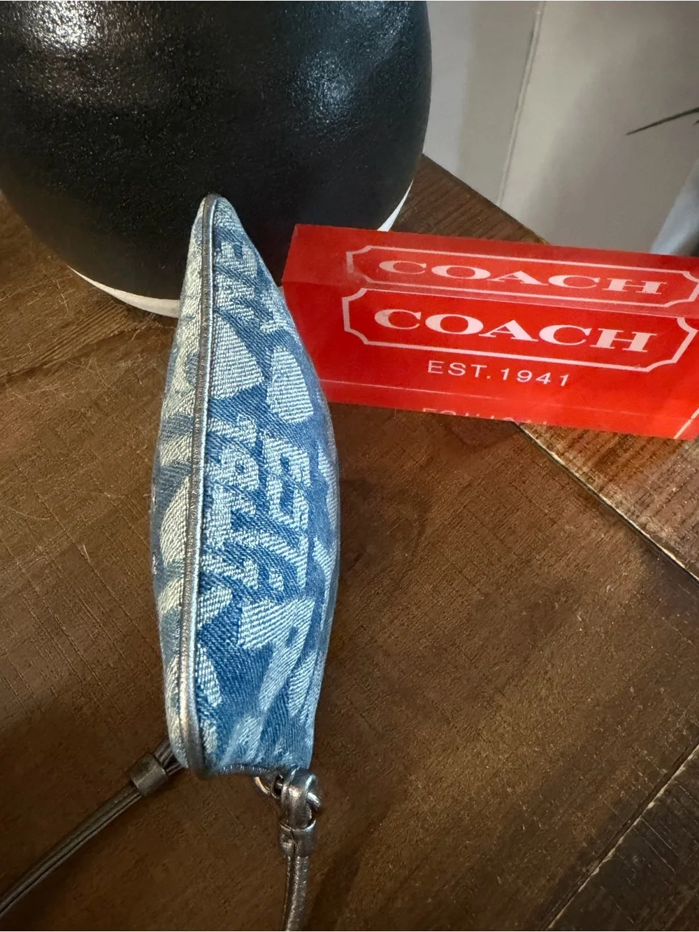 Coach Glam Denim Poppy Tote & Wristlet